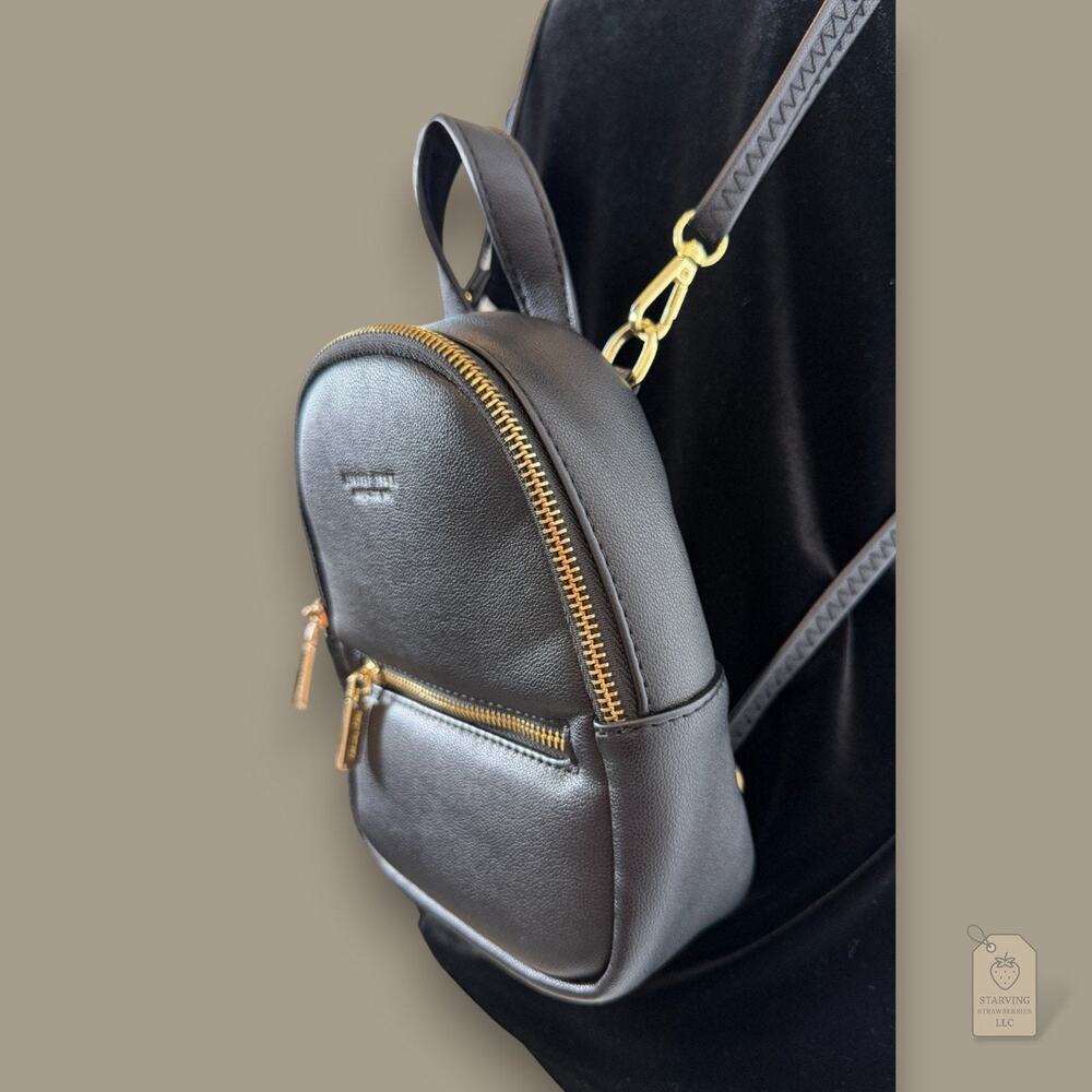 Black Mini Backpack Convertible Crossbody Bag | Gold-Tone Hardware - Picture 2 of 5